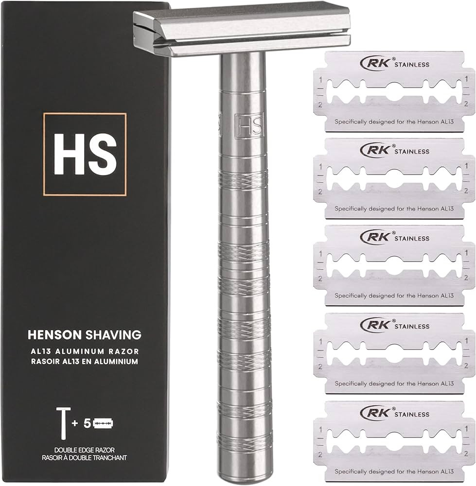 Henson Shaving Razor - Aluminum Double Edge Safety Razor with 5 Spare Blades - 30° Angled Precis... | Amazon (US)