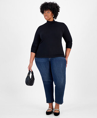 On 34th Trendy Plus Size Mock-Neck Ribbed-Knit Top, Created for Macy's - Macy's | Macy's