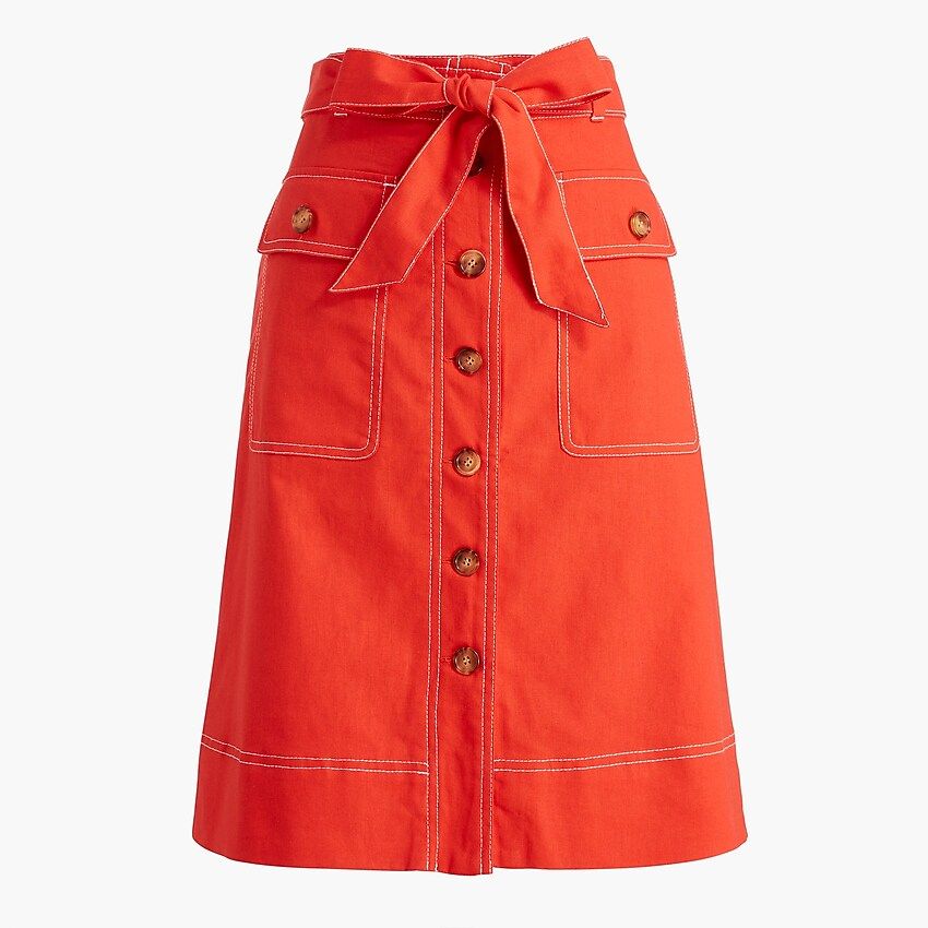 Linen-blend button-through belted midi skirt | J.Crew Factory
