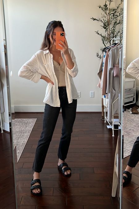 My jeans are 15% off with code 15CHIC. Size down as they are very stretchy! I sized up in the shirt, everything else is TTS! 