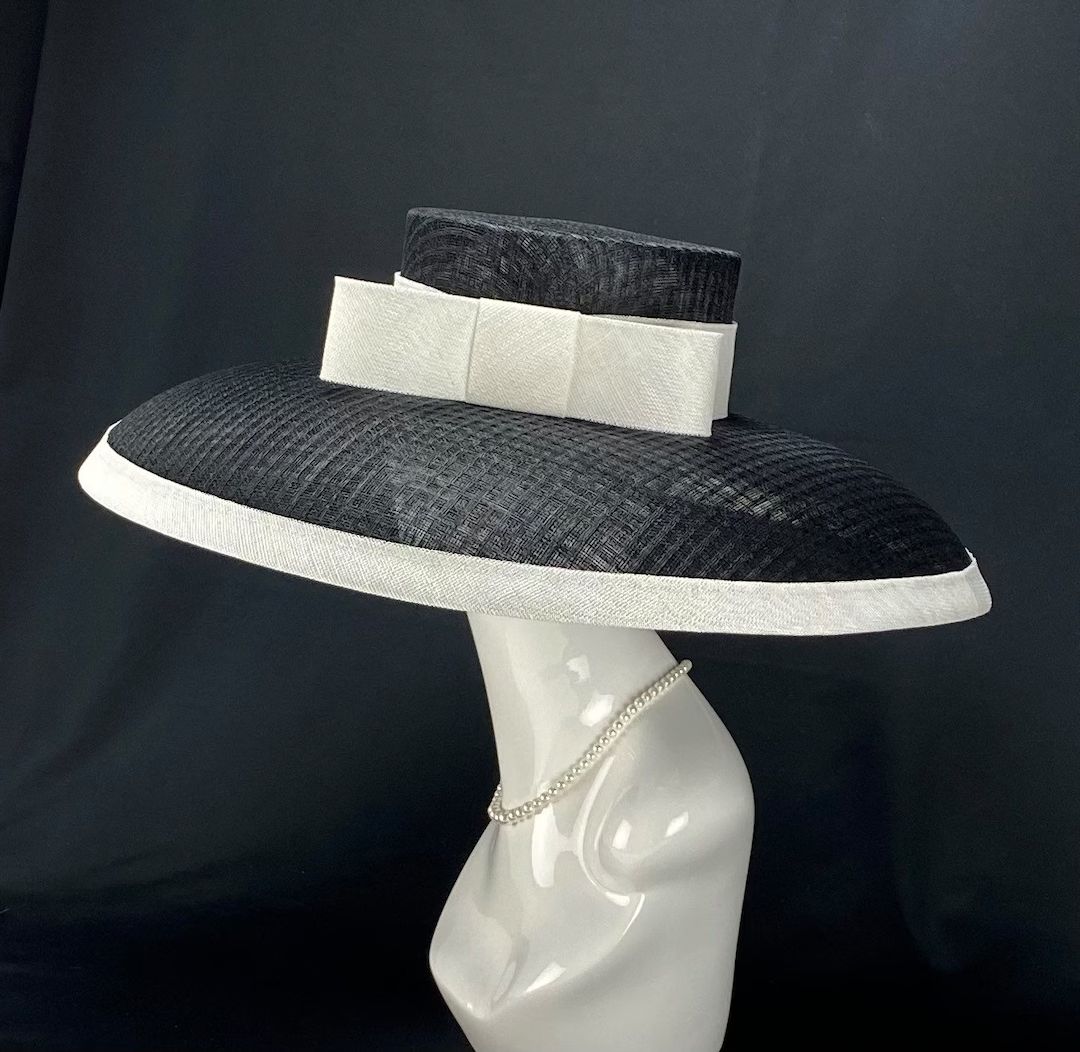 Black Wide Brim Hat With White Trim - Etsy | Etsy (US)