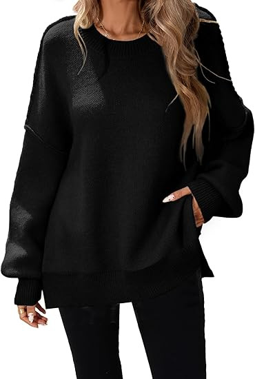SunnyMelody Womens Oversized Batwing Sweater Fall 2025 Crew Neck Pullover Knit Tops - Outside Sea... | Amazon (US)