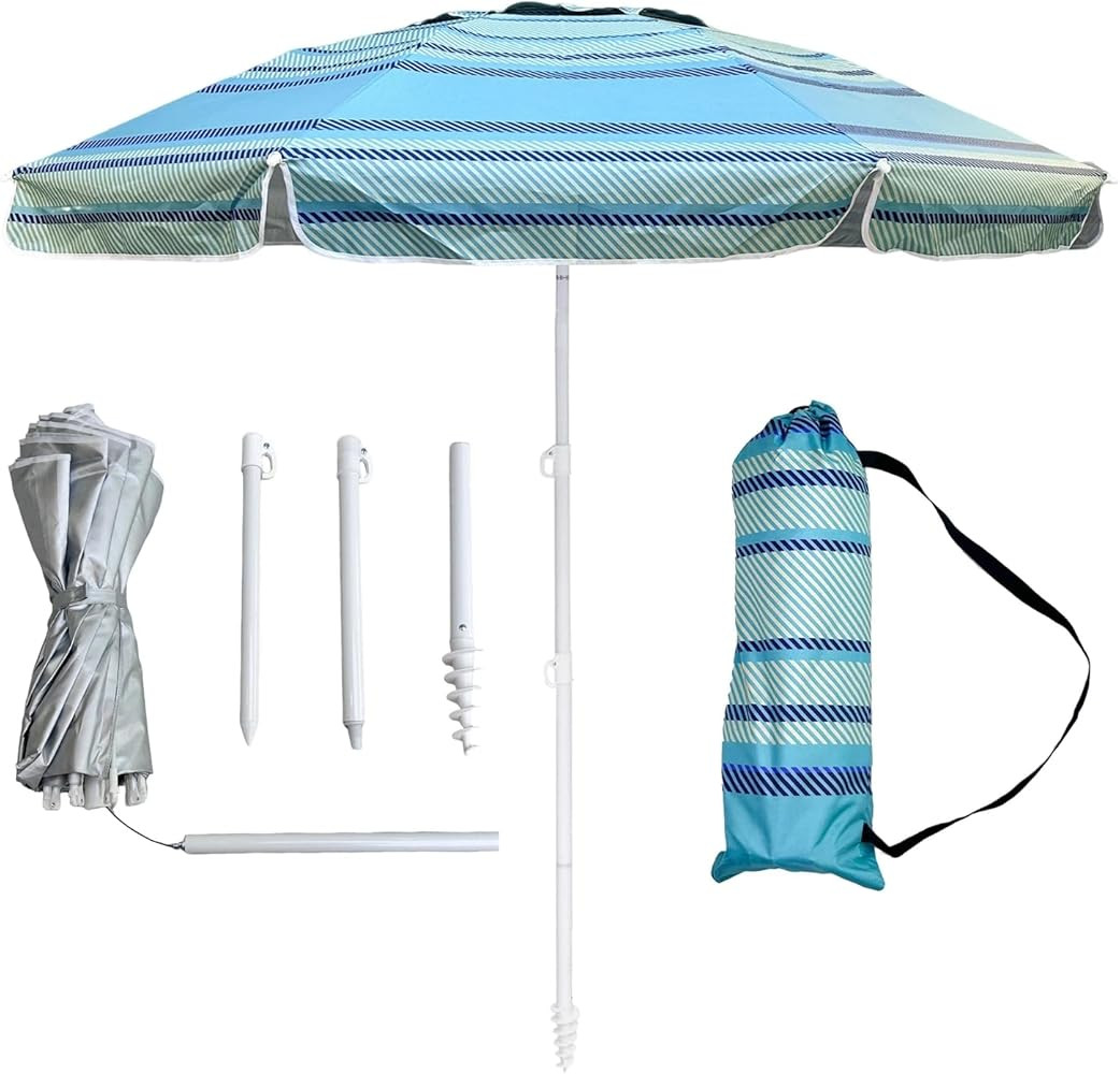 LOTTAFUN 6ft Beach Umbrella - Heavy Duty Wind Resistant UV 50+ Portable Sun Shade with Sand Ancho... | Amazon (US)