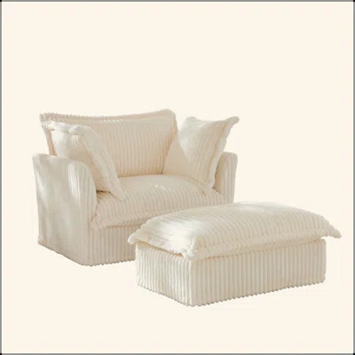 Upholstered Slipcovered Armchair With Ottoman, Deep Seat Armchair W/ Wide Ottoman For Living Room, Armchair Sets With Large Soft Pillows(Set Of 2), C | Wayfair North America