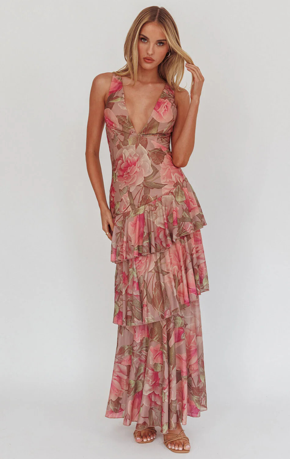 MAGNOLIA BLUSH FLORAL MAXI DRESS | Lady Black Tie