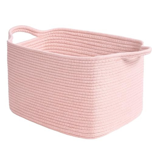 Goodpick Pink Storage Baskets for Organizing, Woven Rope Baskets for Shelves, Baby Basket for Nursery, Toy Storage Bins, Decorative Empty Gift Basket, 13" x 10" x 9" | Amazon (US)