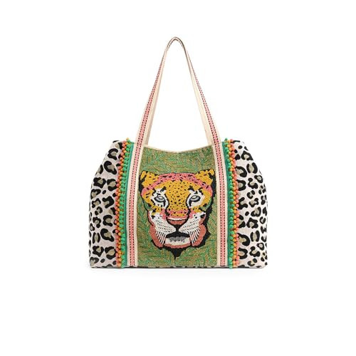 America & Beyond Forestry Leopard Embellished Tote Bag – 24"x 13"x 6" Boho Chic Leopard Print Handbag | Amazon (US)