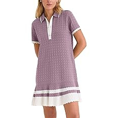 Shiyifa Womens Summer Sweater Polo Dresses Crochet Knit Short Sleeve Mini Dress Loose Casual Sund... | Amazon (US)