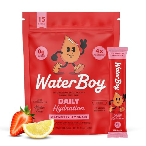 Waterboy Daily Hydration | 1,570mg Electrolyte Powder Packets | No Sugar, All Natural, Gluten Free, Zero Calories | 15 Drink Stick Mixes (Strawberry Lemonade) | Amazon (US)
