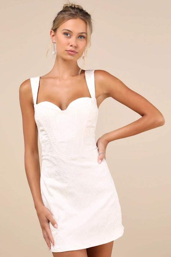 Sophisticated Celebration Ivory Jacquard Floral Mini Dress | Lulus