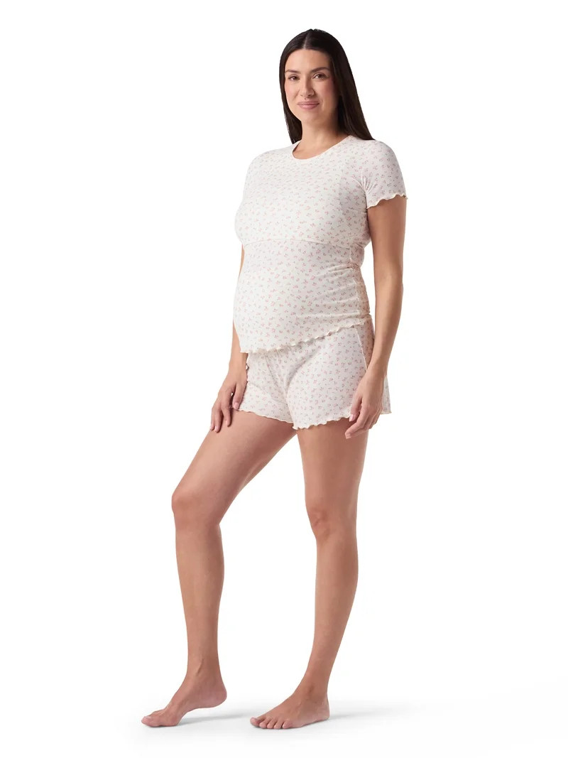 Ingrid & Isabel For Every Belly Women's Maternity Ribbed T-Shirt & Short Sleep Set, Sizes S-XXXL | Walmart (US)