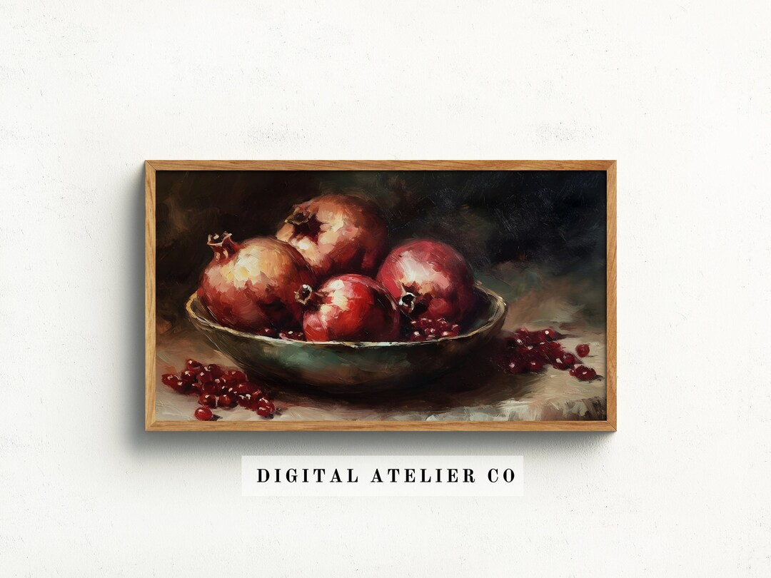 Vintage Dark Moody Fruit Painting Samsung Frame TV Art Pomegranate Dark Eclectic Still Life Rusti... | Etsy (US)