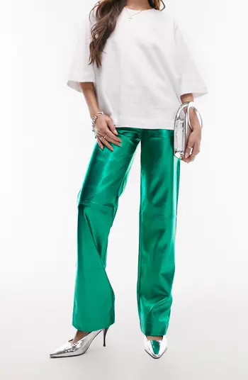 Topshop Metallic Straight Leg Pants | Nordstrom | Nordstrom