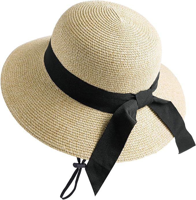 FURTALK Womens Beach Sun Straw Hat UV UPF50 Travel Foldable Brim Summer UV Hat | Amazon (US)
