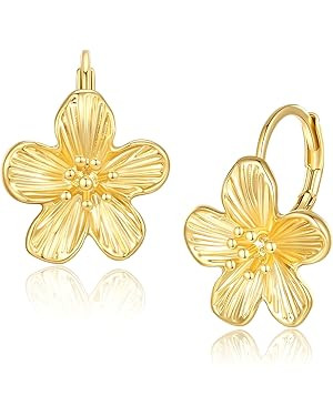 Small Dangle Earrings for Women - Vintage Flower Design, 14k Gold Plated Hypoallergenic Lever-bac... | Amazon (US)