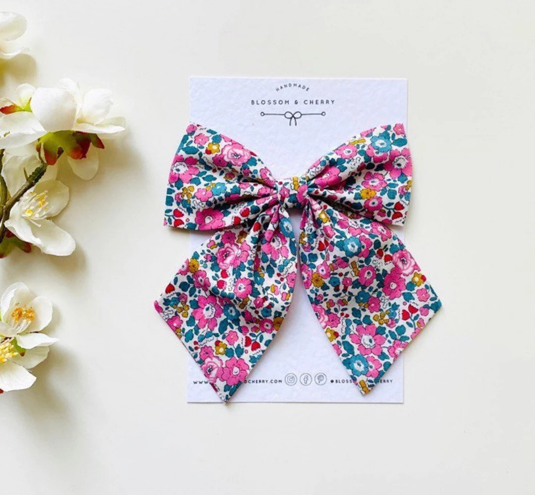 Liberty Betsy Ann Pink Sailor Bow Clip, Girl Bow Clip, Hair Clip, Floral Hair Bow - Etsy UK | Etsy (UK)
