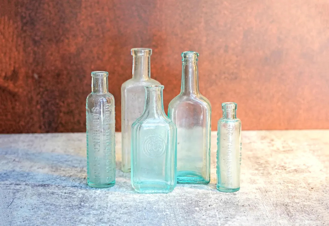 Antique Aqua Blue Glass Apothecary Pharmacy Bottles, Sold Separately, Colgate, Castoria, Pinex, M... | Etsy (US)