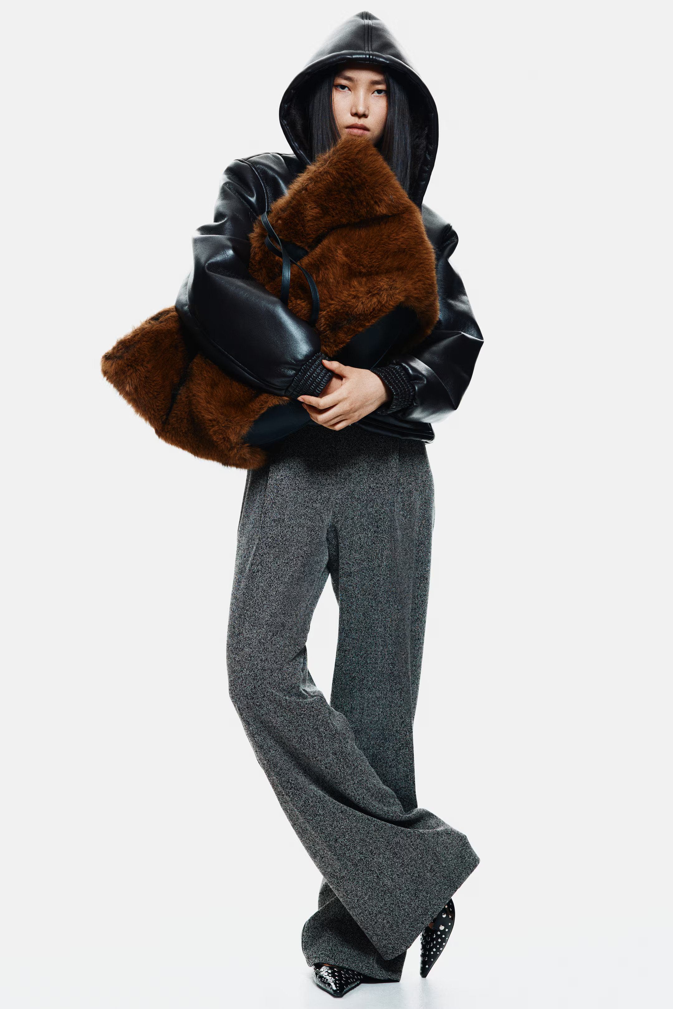 Pleat-front trousers - Dark grey/Herringbone pattern - Ladies | H&M GB | H&M (UK, MY, IN, SG, PH, TW, HK)