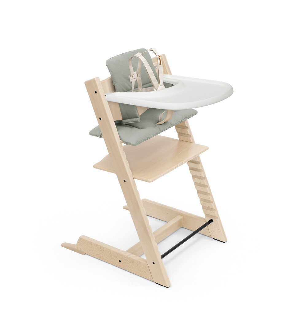 Tripp Trapp® High Chair² Natural, Glacier Green Cushion and Stokke® Tray | Stokke