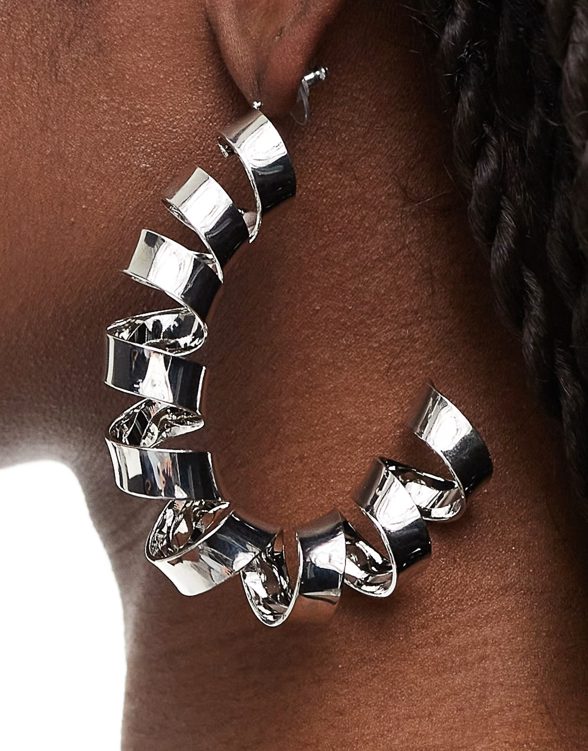 ASOS DESIGN 75mm hoop earrings with curl detail in silver tone | ASOS (Global)