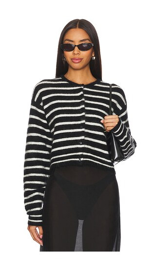 Debbie Short Cardigan in Black & White Stripe | Revolve Clothing (Global)