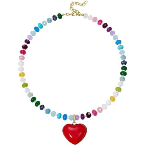KissYan Beaded Necklaces for Women, Colorful Boho Bead Choker With Bubble Puffy Heart Pendant, Na... | Amazon (US)