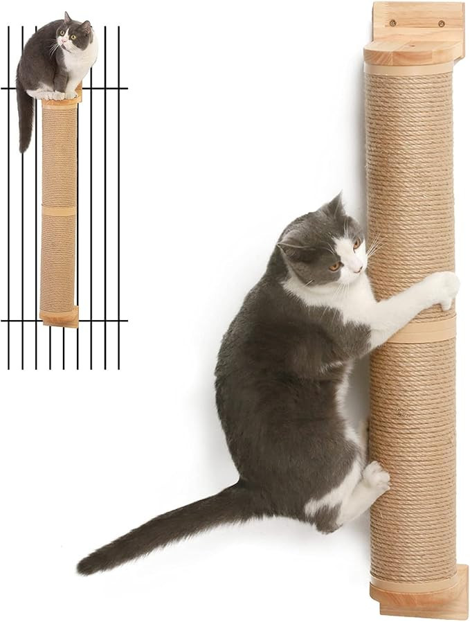 FUKUMARU Cat Scratching Post, 35 x 4.5 Inch Cat Wall Furniture, Rubber Wood Wall Mounted Cat Scra... | Amazon (US)