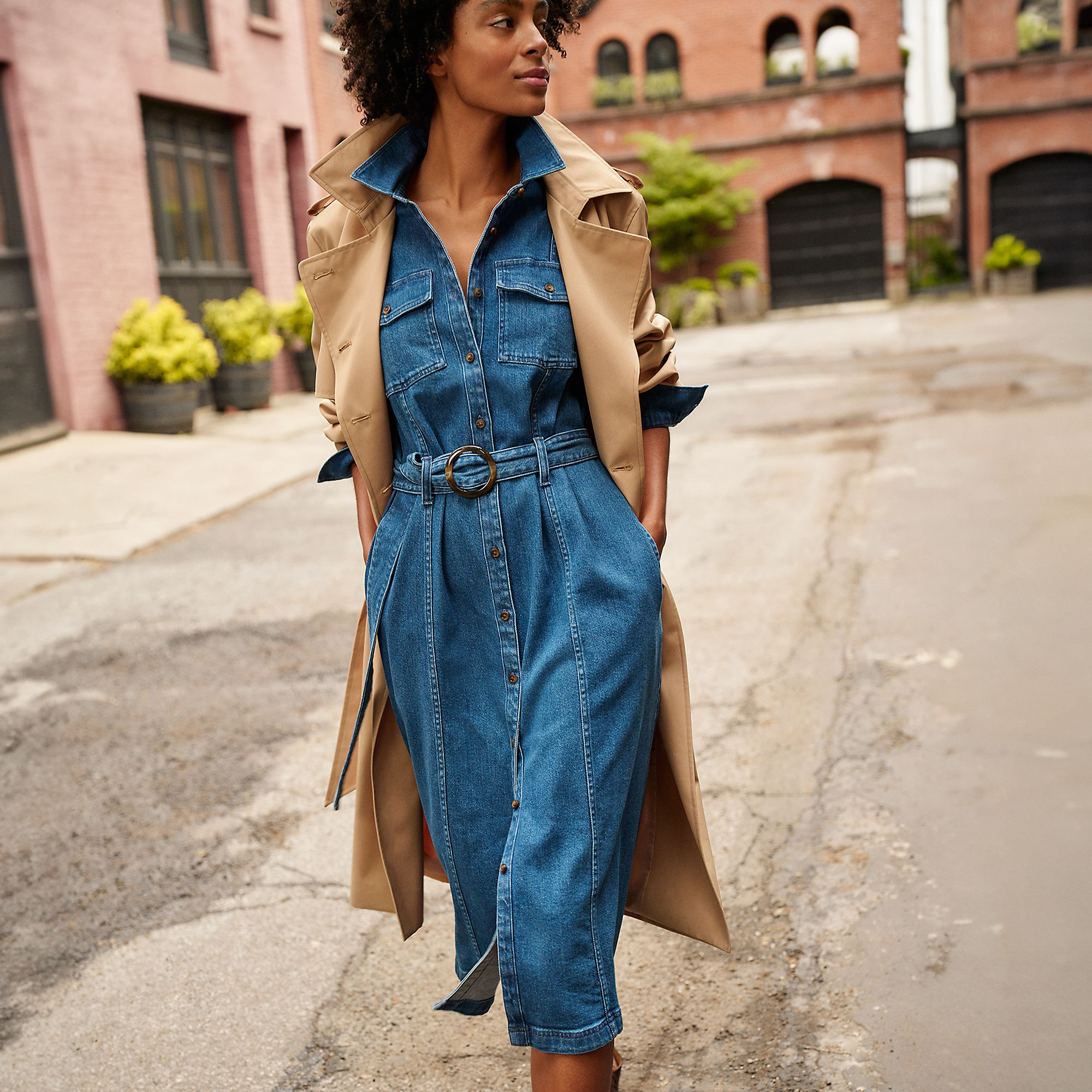 Women's Soft Denim Midi Shirt Dress | Lands' End (US)