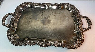 GORGEOUS! Vintage Large Ornate Silver Plated Butler Serving Tray with Handles  | eBay | eBay US