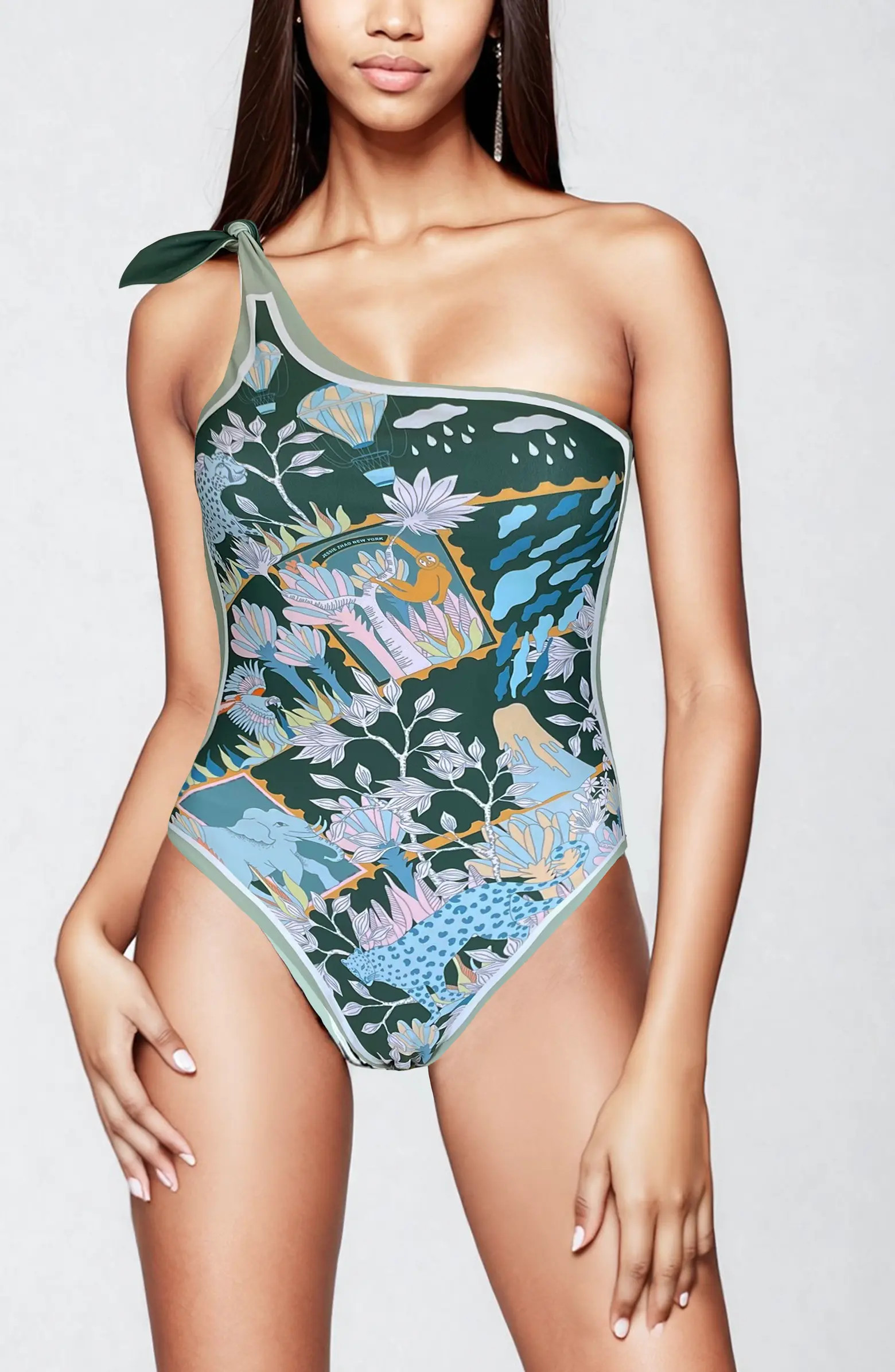Green Garden Reversible One-Shoulder One-Piece Swimsuit | Nordstrom