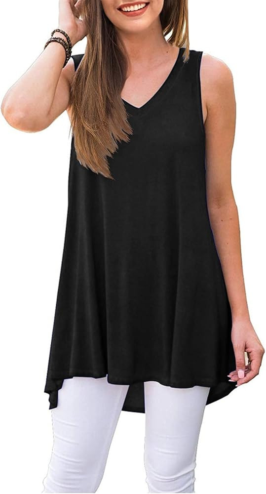 WNEEDU Women's Summer Sleeveless V Neck Tunic Casual T-Shirt Tank Tops Blouse | Amazon (US)