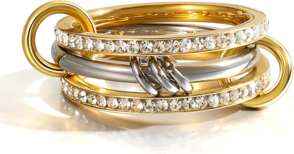 Gold Stackable Rings for Women Non Tarnish 18k Gold Plated Cubic Zirconia Rings Statement Multi R... | Amazon (US)