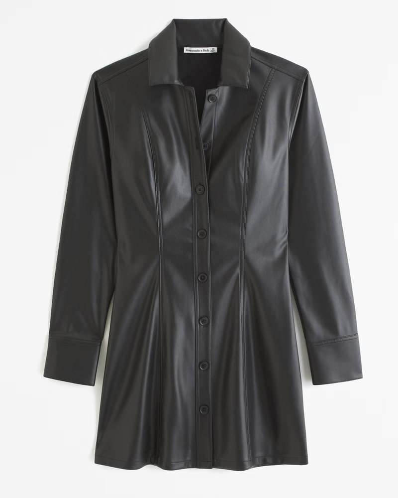 Women's Vegan Leather Shirt Dress | Women's Dresses & Jumpsuits | Abercrombie.com | Abercrombie & Fitch (US)