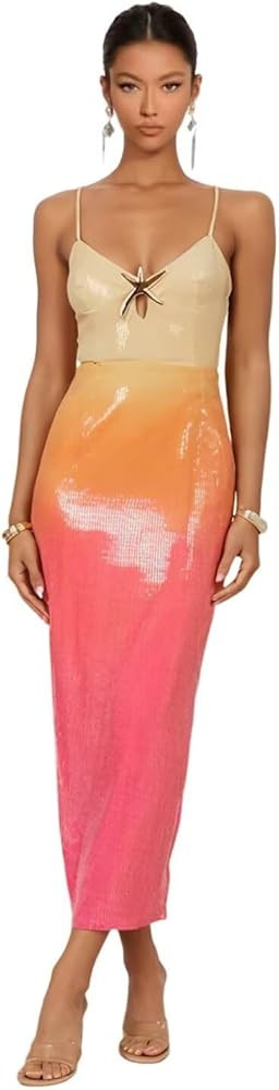 Women's Gradient Colors Prom Dresses Spaghetti Straps Star Fish V Neck Bodycon Beach Cocktail Dre... | Amazon (US)
