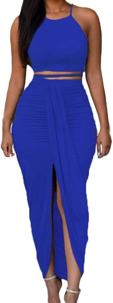 HUUSA Women's Sexy 2 Piece Skirt Sets Elegant Bodycon Maxi Dress Sleeveless Tank Shirt Tops High ... | Amazon (US)