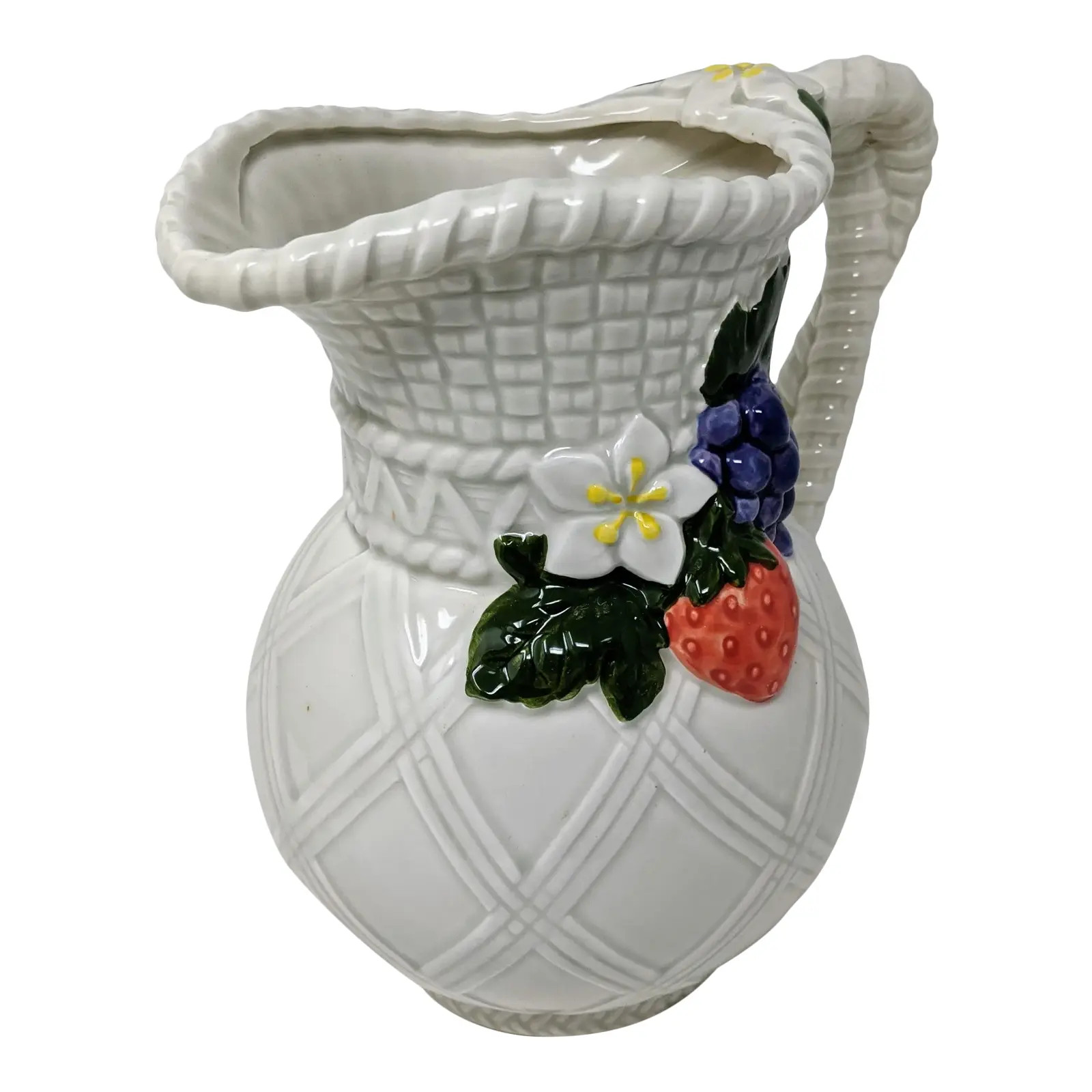 Vintage 1990s English Traditional Goebel Pottery Stoneware Strawberry and Grape Cluster Pitcher | Chairish