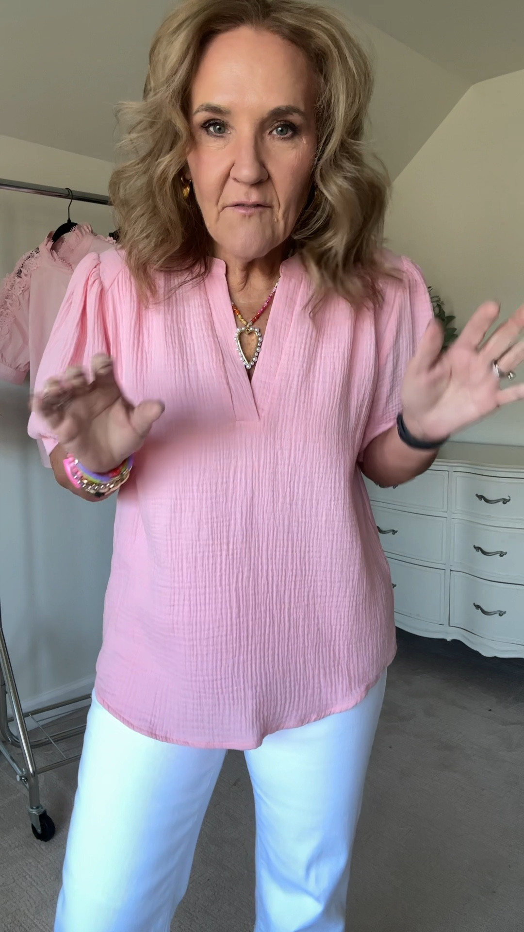 The Tammy top. You’ll want it in several colors. Wearing a medium and it’s roomy. 

White jeans by Kut from the kloth size 29 

My jewelry launches 3/5. Will link then! 

#LTKSeasonal #LTKOver40 #LTKFindsUnder100