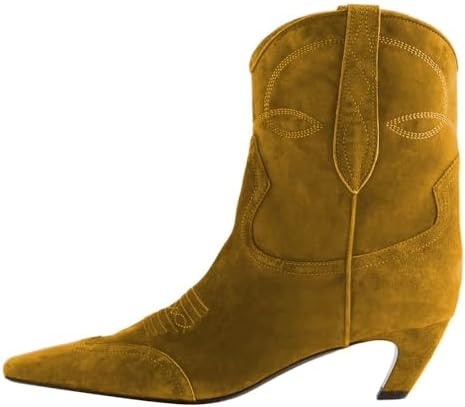 FSJ Women Square Toe Comfort Kitten Low Heel Ankle Boot Pull On Bootie Fall Winter Cowgirl Cowboy... | Amazon (US)