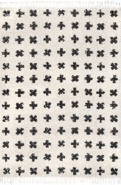 Off White Adriana Cross Trellis Tasseled Area Rug | Rugs USA