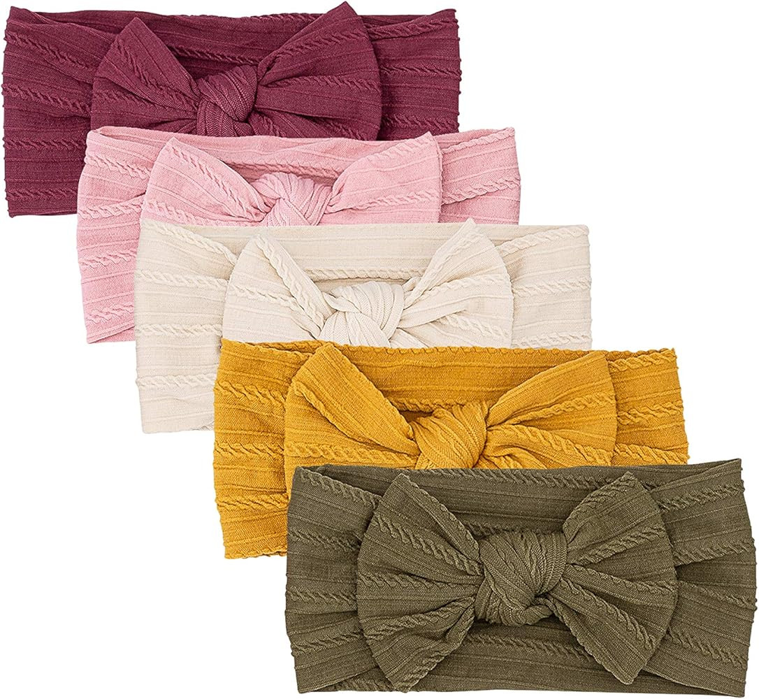 Parker Baby Girl Headbands - 5 Pack of Cable Knit Nylon Bows for Girls | Amazon (US)