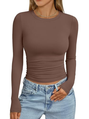 Trendy Queen Womens Long Sleeve Shirts Crop Tops Fall Fashion 2025 Going Out Basic Winter Clothes | Amazon (US)