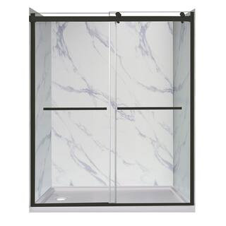 CRAFT + MAIN Lagoon Double Roller 60 in L x 32 in W x 78 in H Left Drain Alcove Shower Stall Kit ... | The Home Depot