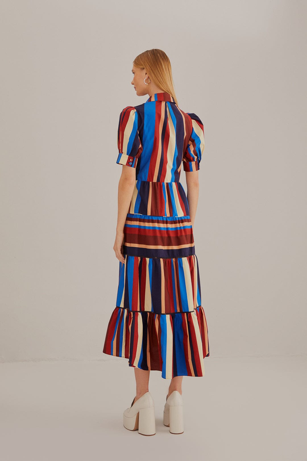Multicolor Winter Stripes Short Sleeve Midi Dress | FarmRio (US)