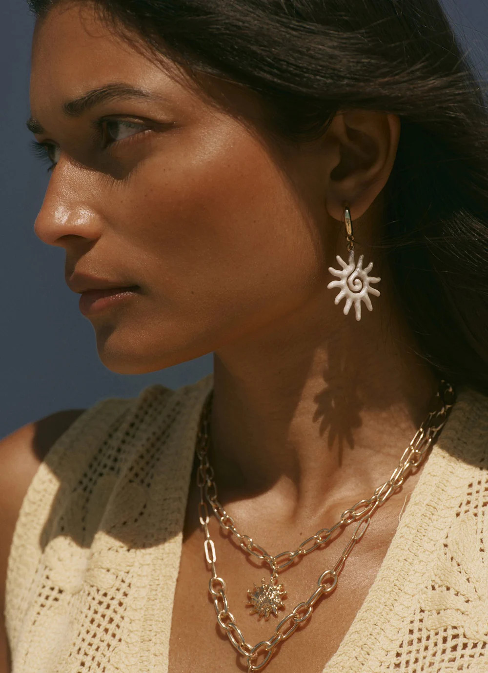 Gold Tone Sun Charm Hoop Earrings | Mint Velvet