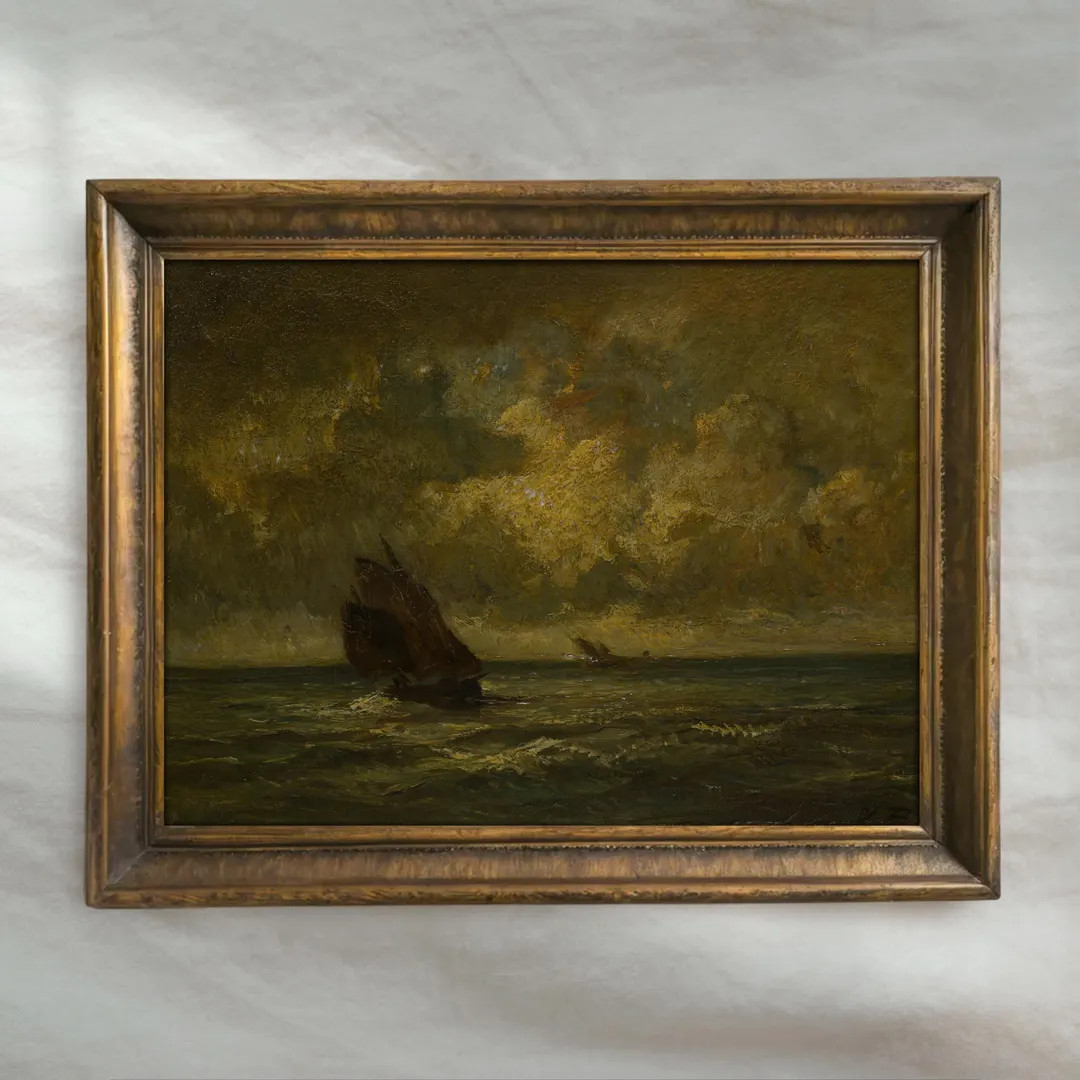 Vintage Moody Seascape Painting | Rustic Sailboat Wall Art | Dark Coastal Ocean Decor | Mailed Pr... | Etsy (US)