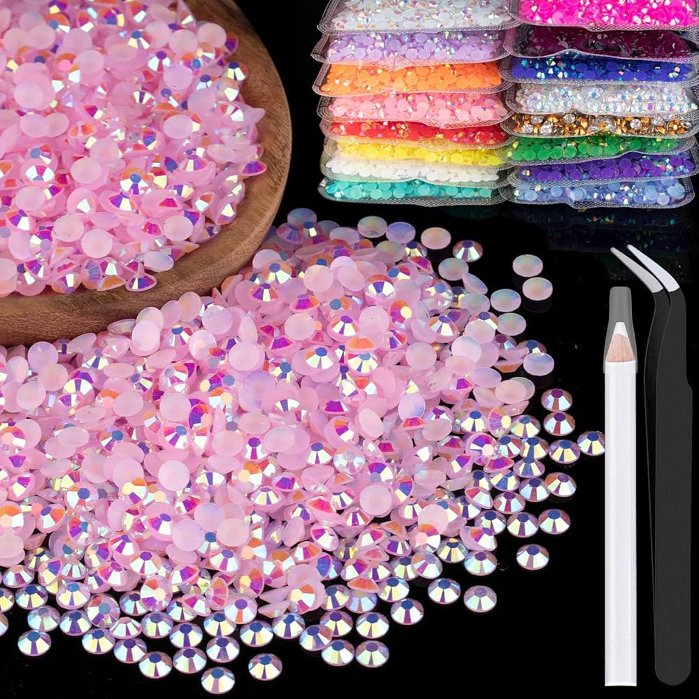 5000pcs 3mm Resin Rhinestones Bulk, Light Pink AB Flatback Round Jelly Rhinestones Bedazzling Non... | Amazon (US)