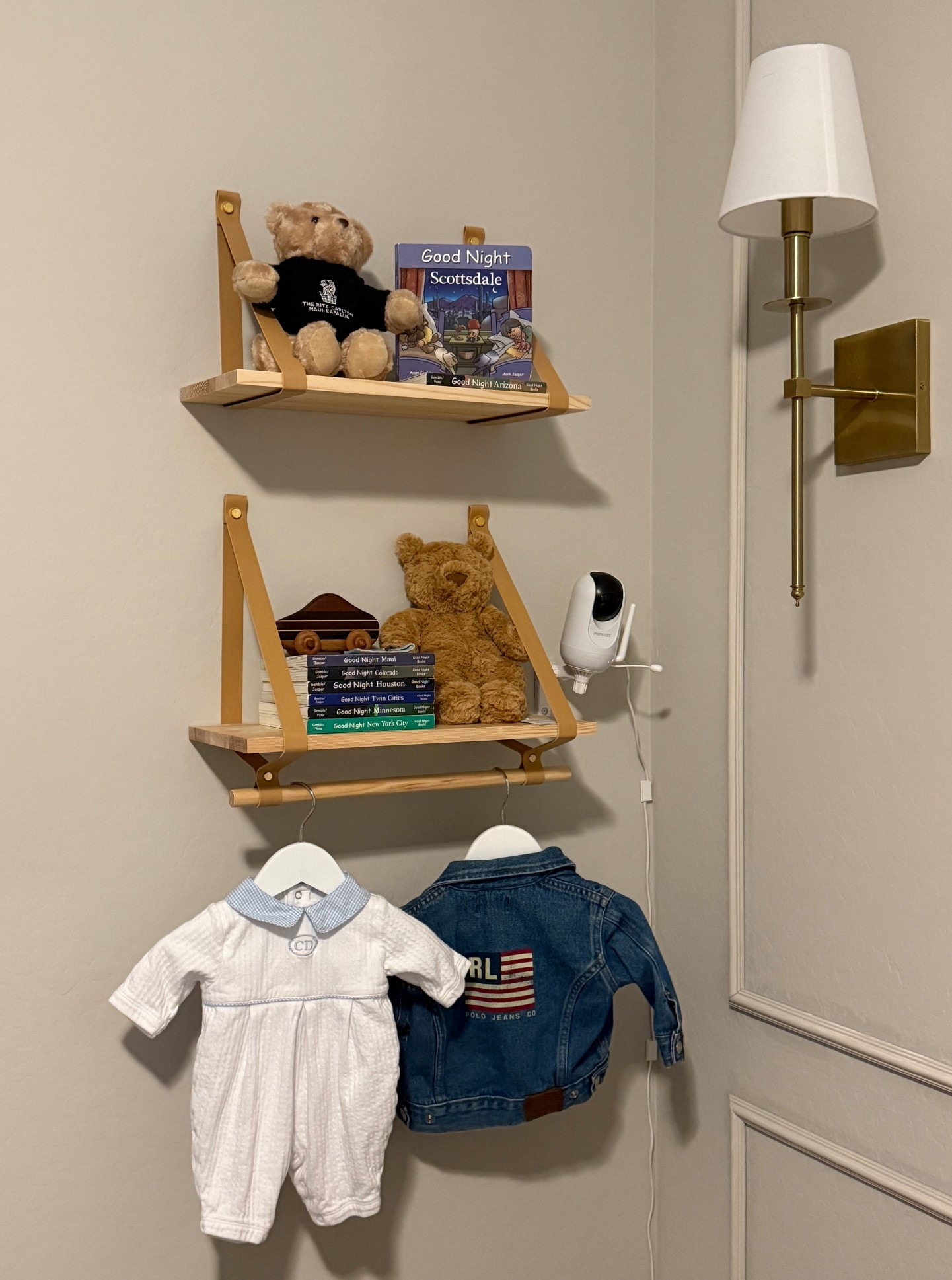 Nursery floating shelves, books, sconces, and teddy bears 

#LTKKids #LTKBaby #LTKHome