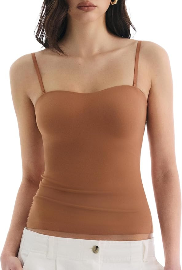 Built in Bra Tank Tops for Women, Double Lined Padded Cami Scoop Neck Spaghetti Straps Basic Summ... | Amazon (US)