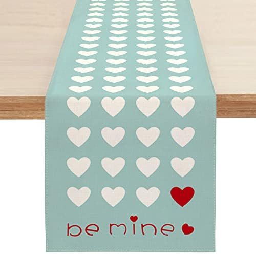 Sambosk Valentines Day Be Mine Table Runner, Love Heart Blue Table Runners for Kitchen Dining Coffee | Amazon (US)