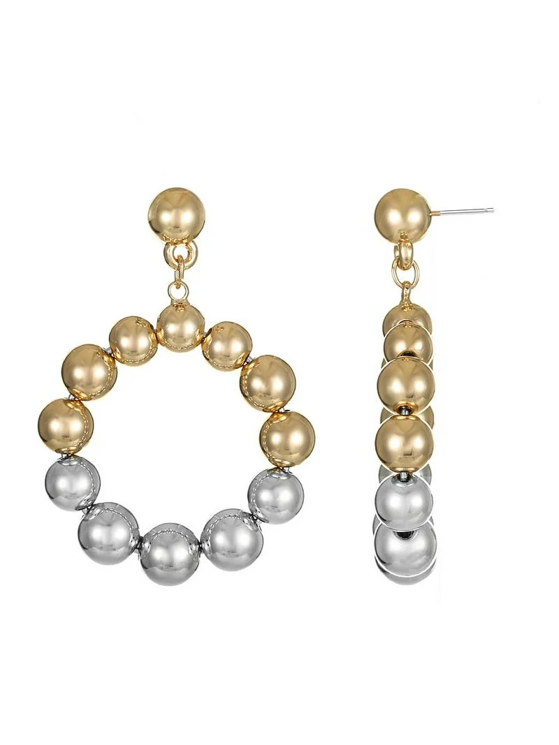 Time and Tru Goldtone Beaded Circle Drop Earring, Silver and Goldtone Metal, Female, 1 Pair of Ea... | Walmart (US)